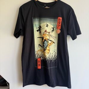 Threadless Black Ninja Cat Graphic Tee Size Medium